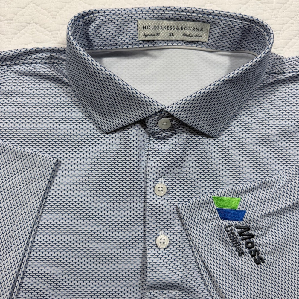 Holderness‎ & Bourne Signature Fit Mens Polo Shirt XL Logo Blue SS EUC